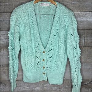 Karen Scott med hand knits vintage pastel Easter bobble button up chunky sweater